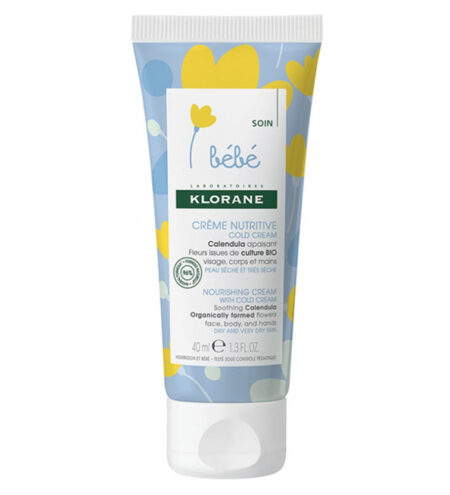 Klorane – Crème nutritive au Cold Cream et Calendula – Bébé – Peau sèche et très sèche 40 ml