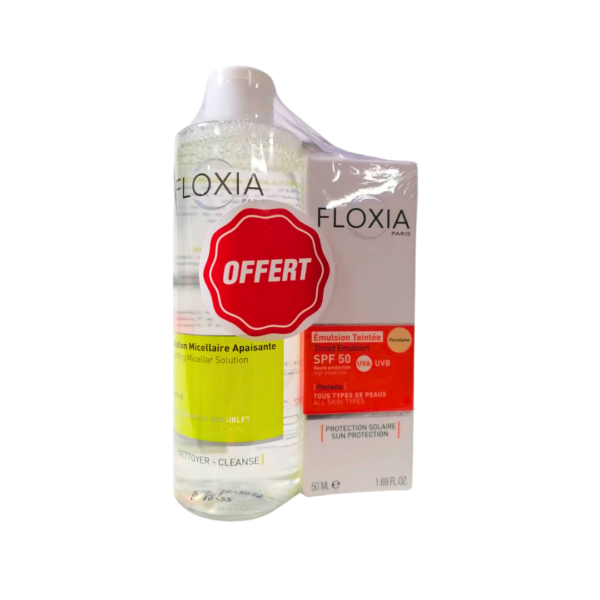 Floxia Emulsion Teintee spf50 + Solution micillaire 250ml Pack