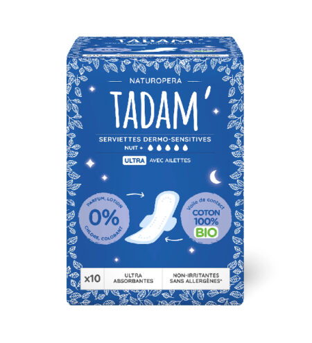 Tadam Serviette Ultra Coton Bio Nuit+ 10un