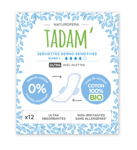 Tadam Serviette Ultra Coton Bio Super+ 12un