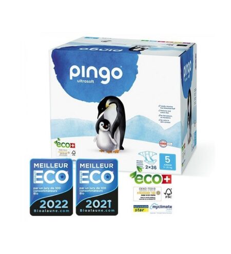 PINGO COUCHES ÉCOLOGIQUES JETABLES JUNIOR JUMBO TAILLE 5 (11-25KG) 2X36 COUCHES